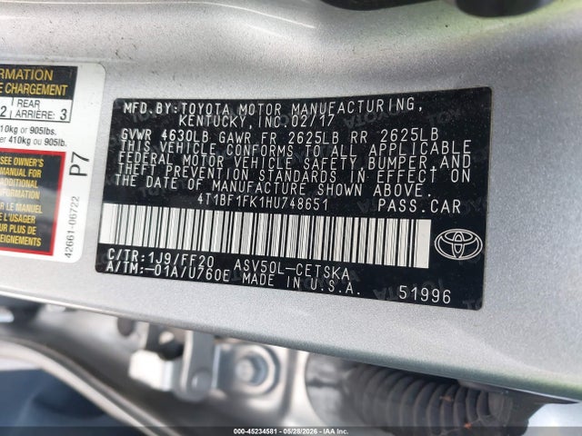 4T1BF1FK1HU748651 Toyota CAMRY SE