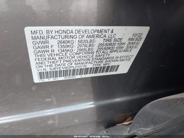45234583 :رقم المزاد ، 5J8YE1H02PL010716 vin ، 2023 Acura Mdx A-spec مزاد بيع