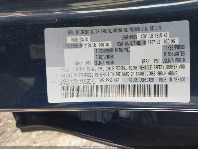 Aukcja sprzedaży 2018 Mazda Mazda3 Touring, vin: 3MZBN1V34JM252073, numer aukcji: 45234585