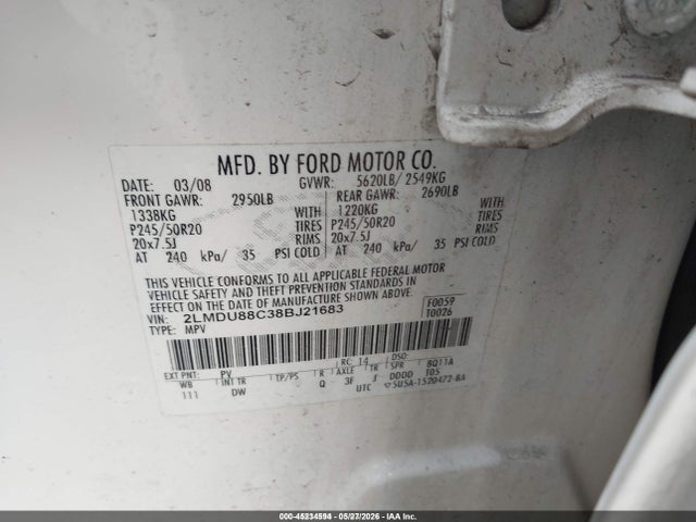 Продаж на аукціоні авто 2008 Lincoln Mkx, vin: 2LMDU88C38BJ21683, номер лоту: 45234594