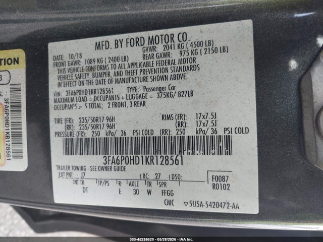 Aukcja sprzedaży 2019 Ford Fusion Se, vin: 3FA6P0HD1KR128561, numer aukcji: 45234621