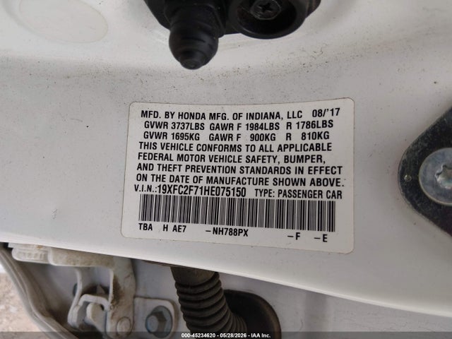 Продажа на аукционе авто 2017 Honda Civic Ex, vin: 19XFC2F71HE075150, номер лота: 45234620