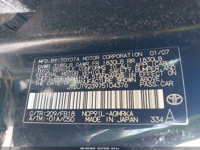 Aukcja sprzedaży 2007 Toyota Yaris, vin: JTDJT923975104376, numer aukcji: 45234625