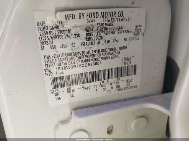 Aukcja sprzedaży 2012 Ford F-350 Lariat, vin: 1FT8W3BT8CEA76681, numer aukcji: 45234627