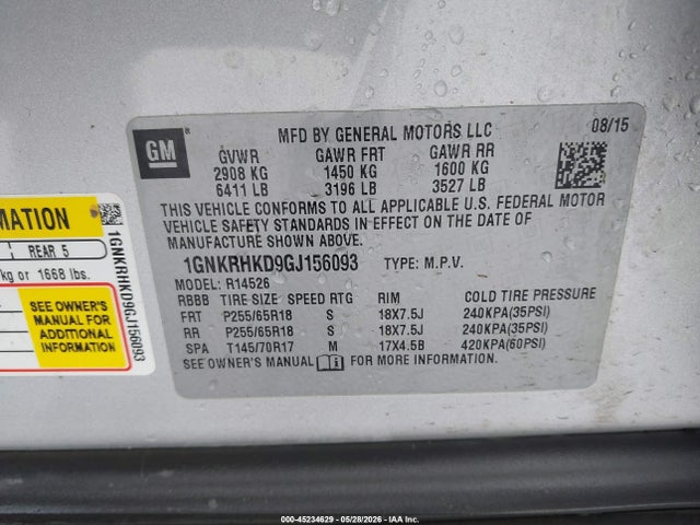 Chevrolet Traverse 2lt 2016 1GNKRHKD9GJ156093 Image 9