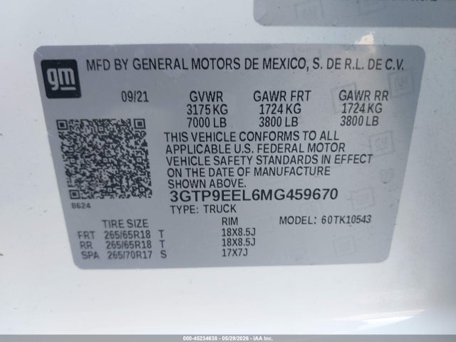 3GTP9EEL6MG459670 GMC Sierra 1500 4wd Short Box At4