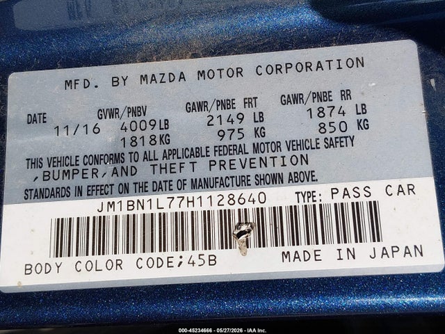 JM1BN1L77H1128640 Mazda Mazda3 Touring
