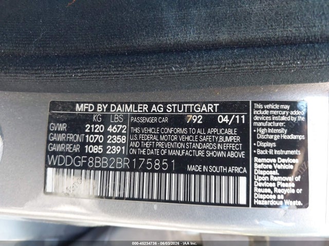 Aukcja sprzedaży 2011 Mercedes-benz C 300 Sport 4matic, vin: WDDGF8BB2BR175851, numer aukcji: 45234736