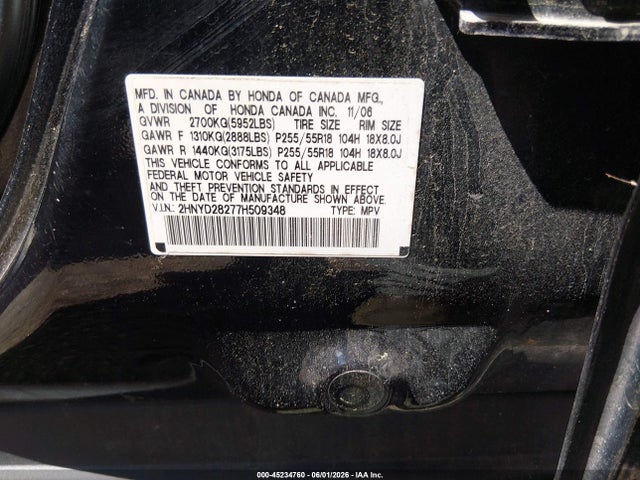 45234760 :رقم المزاد ، 2HNYD28277H509348 vin ، 2007 Acura Mdx مزاد بيع