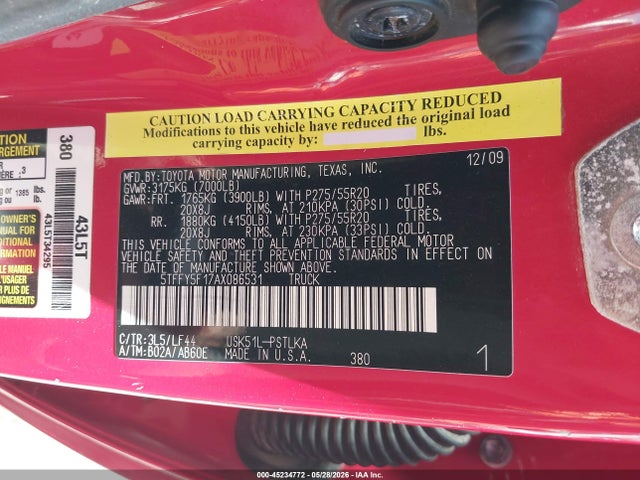 Aukcja sprzedaży 2010 Toyota Tundra Limited 5.7l V8, vin: 5TFFY5F17AX086531, numer aukcji: 45234772