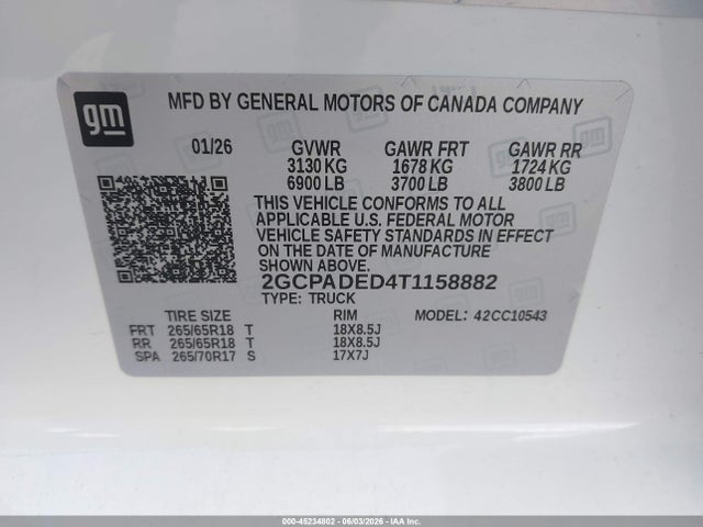 Aukcja sprzedaży 2026 Chevrolet Silverado 1500 2wd  Short Bed Rst, vin: 2GCPADED4T1158882, numer aukcji: 45234802