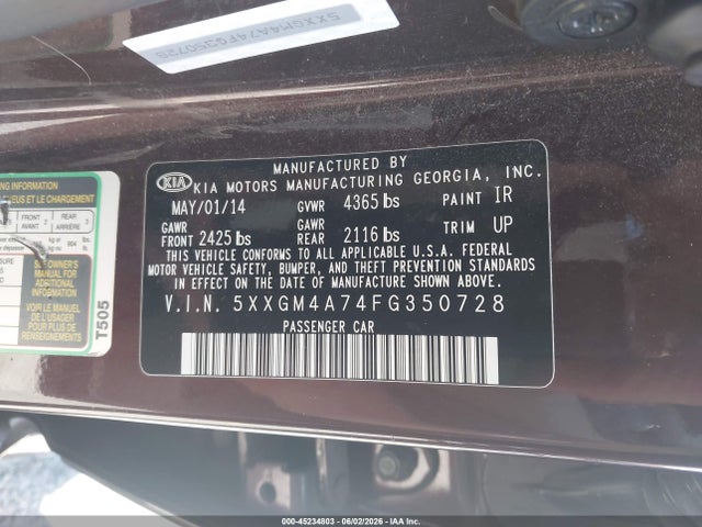 KIA Optima Lx 2015 5XXGM4A74FG350728 Image 9