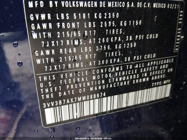 Продажа на аукционе авто 2021 Volkswagen Tiguan 2.0t Se/2.0t Se R-line Black/2.0t Sel, vin: 3VV3B7AX7MM088674, номер лота: 45234814
