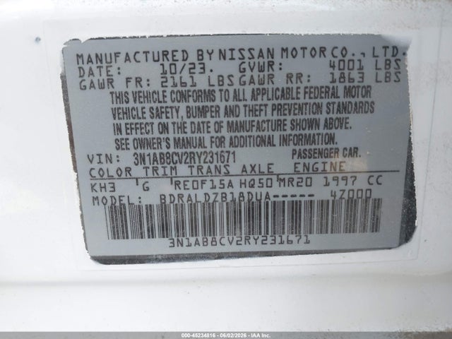 3N1AB8CV2RY231671 Nissan Sentra Sv Xtronic Cvt
