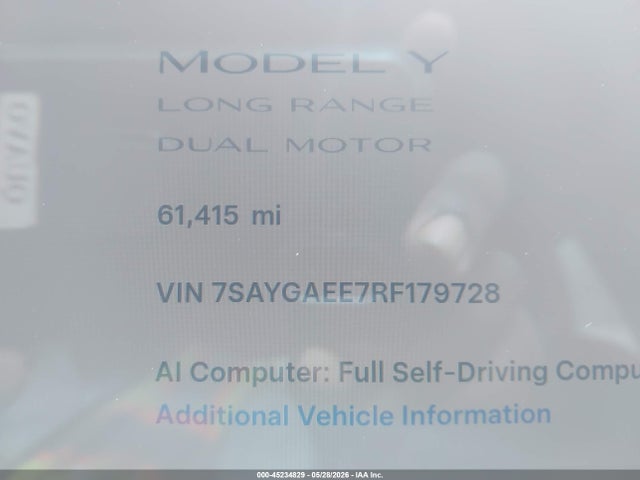 Aukcja sprzedaży 2024 Tesla Model Y Long Range Dual Motor All-wheel Drive, vin: 7SAYGAEE7RF179728, numer aukcji: 45234829