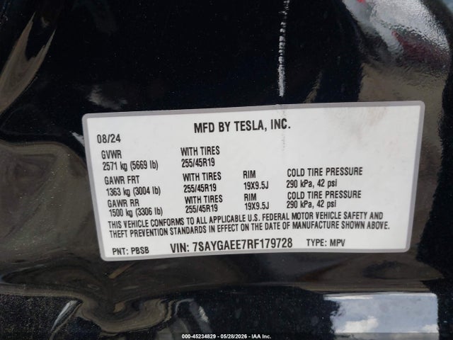 Aukcja sprzedaży 2024 Tesla Model Y Long Range Dual Motor All-wheel Drive, vin: 7SAYGAEE7RF179728, numer aukcji: 45234829