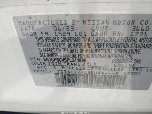 Aukcja sprzedaży 2023 Nissan Kicks Sv Xtronic Cvt, vin: 3N1CP5CV5PL544989, numer aukcji: 45234833