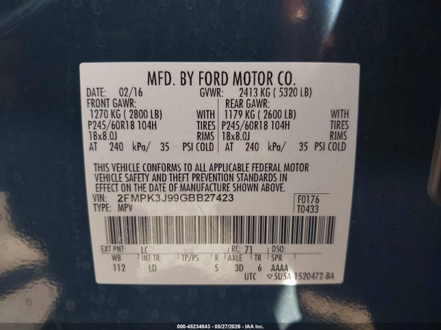 Ford EDGE SEL 2016 2FMPK3J99GBB27423 Image 9