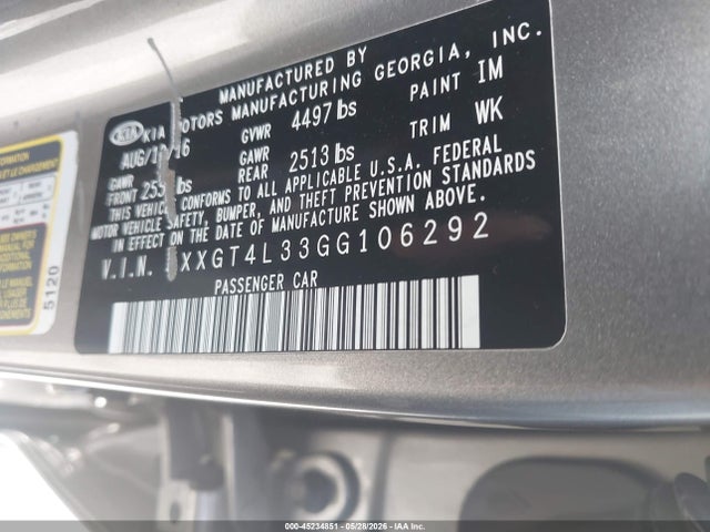 KIA Optima Lx 2016 5XXGT4L33GG106292 Image 9
