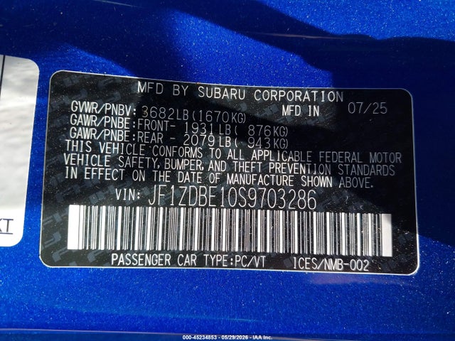Продаж на аукціоні авто 2025 Subaru Brz Limited, vin: JF1ZDBE10S9703286, номер лоту: 45234853