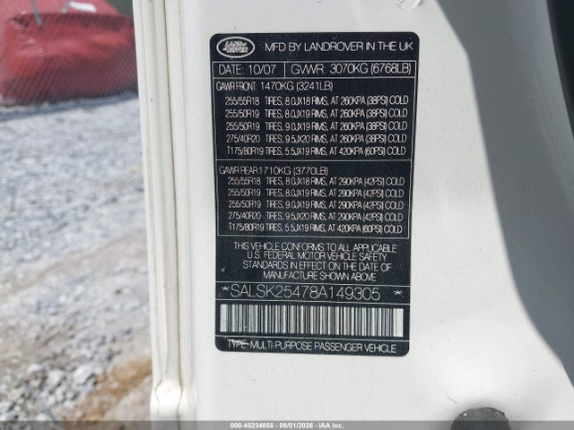 Продажа на аукционе авто 2008 Land Rover Range Rover Sport Hse, vin: SALSK25478A149305, номер лота: 45234858