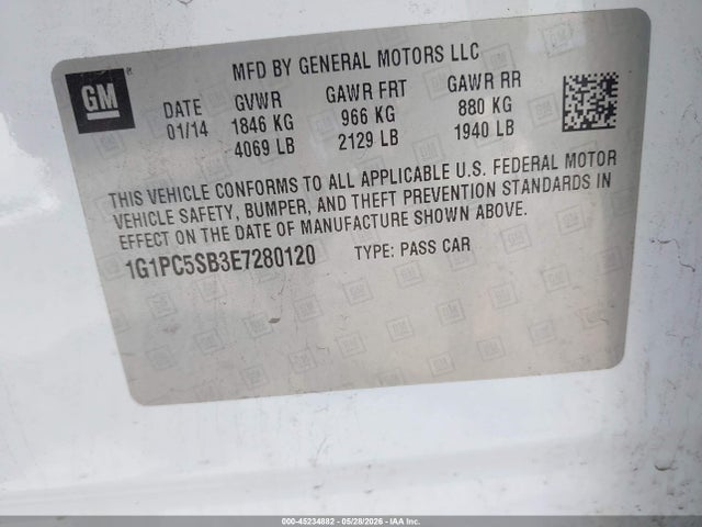 2014 Chevrolet Cruze 1lt Auto მანქანა იყიდება აუქციონზე, vin: 1G1PC5SB3E7280120, აუქციონის ნომერი: 45234882