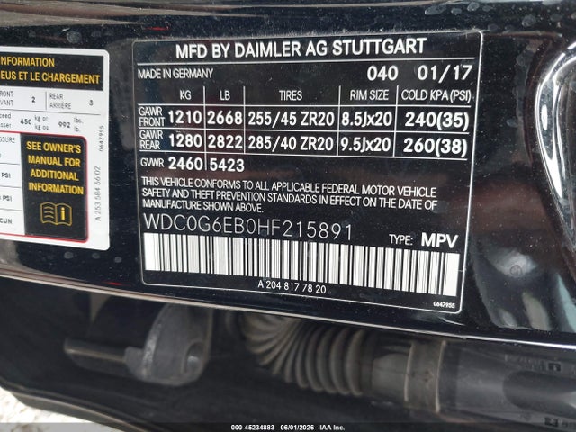 Продажа на аукционе авто 2017 Mercedes-benz Amg Glc 43 4matic, vin: WDC0G6EB0HF215891, номер лота: 45234883