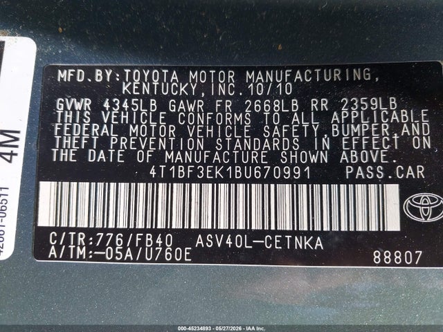 Продажа на аукционе авто 2011 Toyota Camry Le, vin: 4T1BF3EK1BU670991, номер лота: 45234893