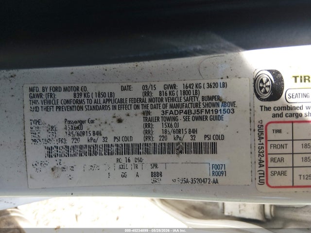 Aukcja sprzedaży 2015 Ford Fiesta Se, vin: 3FADP4BJ5FM191503, numer aukcji: 45234899