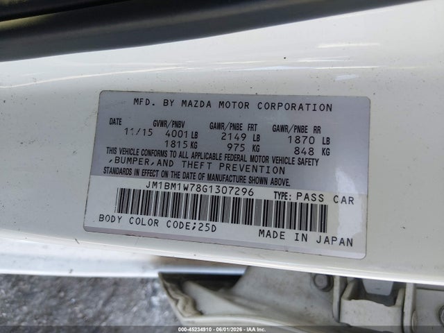 Продажа на аукционе авто 2016 Mazda Mazda3 I Touring, vin: JM1BM1W78G1307296, номер лота: 45234910
