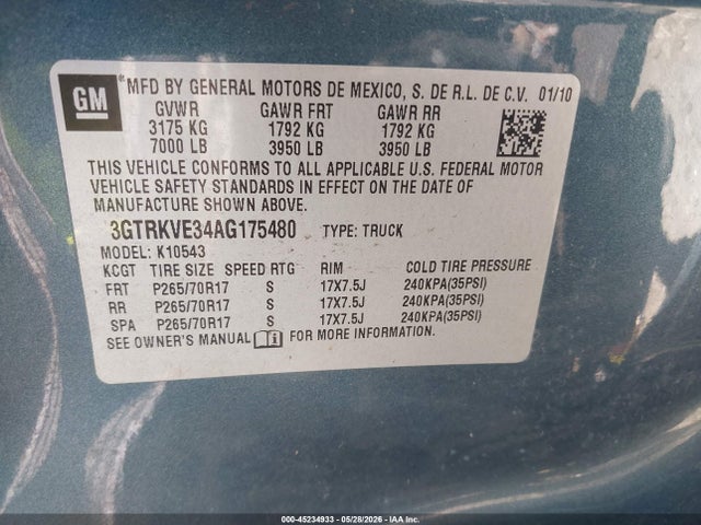 Aukcja sprzedaży 2010 Gmc Sierra 1500 Sle, vin: 3GTRKVE34AG175480, numer aukcji: 45234933