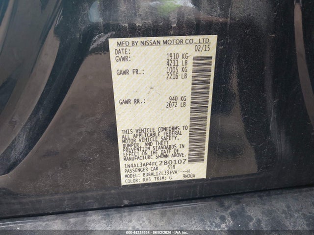 Aukcja sprzedaży 2015 Nissan Altima 2.5 Sv, vin: 1N4AL3AP4FC280107, numer aukcji: 45234938
