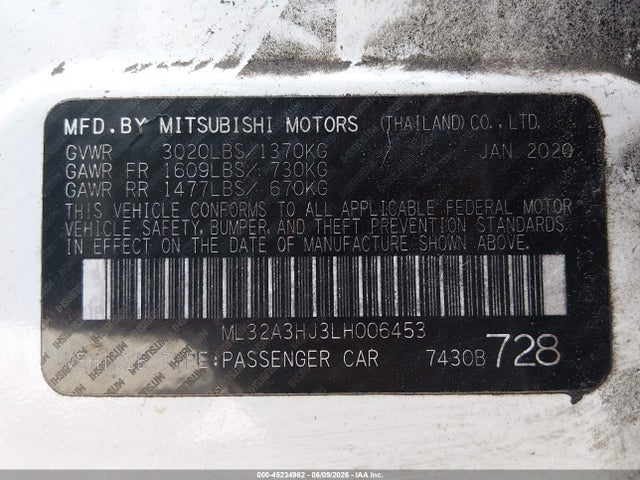 Продаж на аукціоні авто 2020 Mitsubishi Mirage Es, vin: ML32A3HJ3LH006453, номер лоту: 45234962