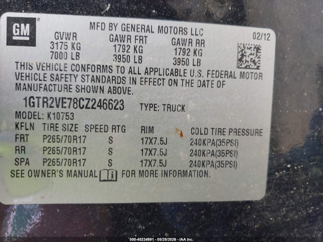 Продаж на аукціоні авто 2012 Gmc Sierra 1500 Sle, vin: 1GTR2VE78CZ246623, номер лоту: 45234991