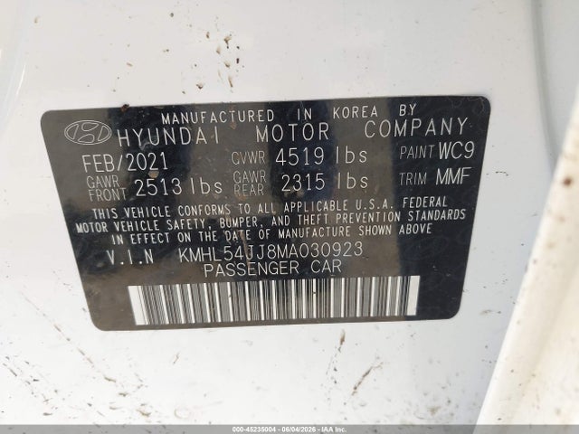 Продажа на аукционе авто 2021 Hyundai Sonata Limited, vin: KMHL54JJ8MA030923, номер лота: 45235004