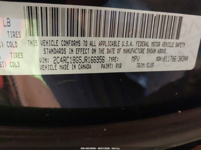 Продажа на аукционе авто 2018 Chrysler Pacifica Touring L, vin: 2C4RC1BG5JR166956, номер лота: 45235006