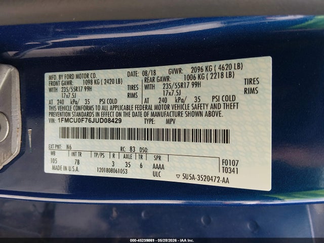 Ford ESCAPE S 2018 1FMCU0F76JUD08429 Image 9