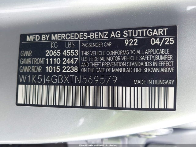 W1K5J4GBXTN569579 Mercedes-Benz Cla 250 Coupe