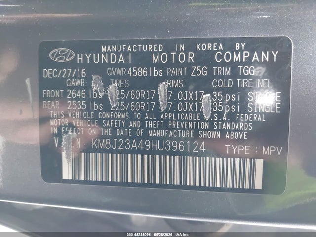 KM8J23A49HU396124 Hyundai TUCSON SE