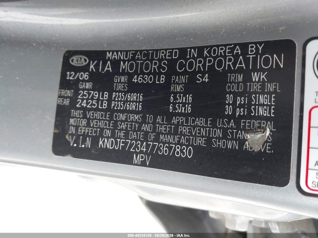 45235105 :رقم المزاد ، KNDJF723477367830 vin ، 2007 Kia Sportage Lx V6 مزاد بيع