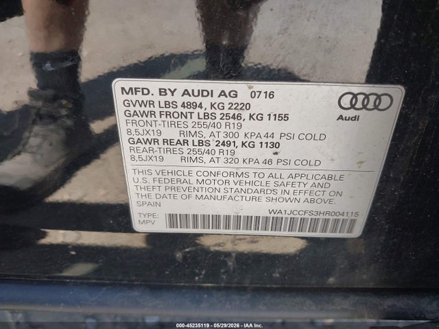 Продаж на аукціоні авто 2017 Audi Q3 2.0t Premium, vin: WA1JCCFS3HR004115, номер лоту: 45235119