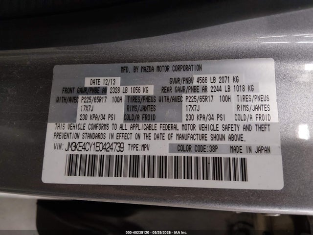 Продаж на аукціоні авто 2014 Mazda Cx-5 Touring, vin: JM3KE4CY1E0424739, номер лоту: 45235120