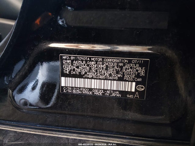 Aukcja sprzedaży 2011 Lexus Is 250, vin: JTHBF5C24B5154698, numer aukcji: 45235123