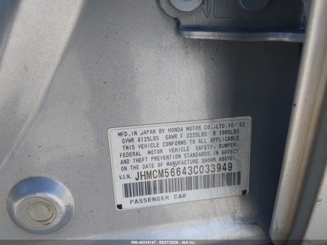 45235147 :رقم المزاد ، JHMCM56643C033949 vin ، 2003 Honda Accord 2.4 Ex مزاد بيع