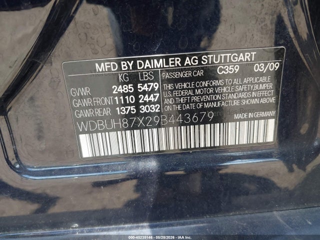 Aukcja sprzedaży 2009 Mercedes-benz E 350 4matic, vin: WDBUH87X29B443679, numer aukcji: 45235146