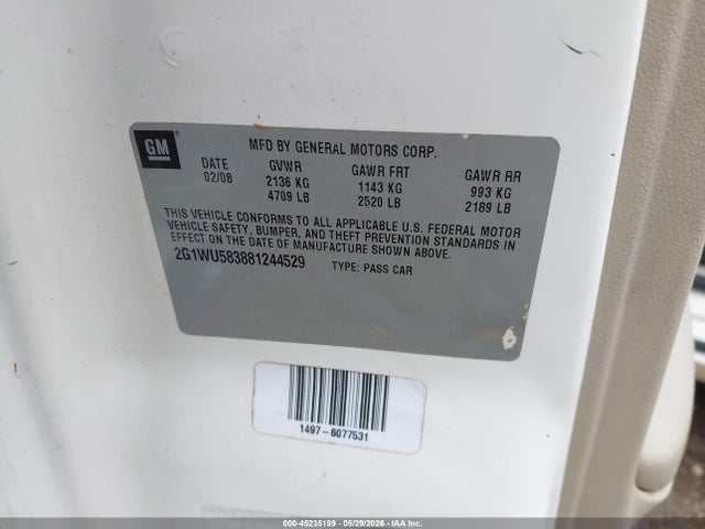 45235199 :رقم المزاد ، 2G1WU583881244529 vin ، 2008 Chevrolet Impala Ltz مزاد بيع