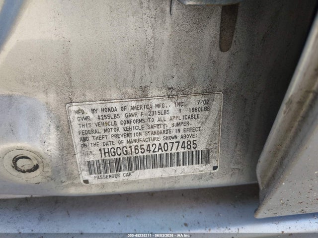 45235211 :رقم المزاد ، 1HGCG16542A077485 vin ، 2002 Honda Accord 3.0 Ex مزاد بيع