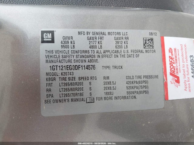 Продаж на аукціоні авто 2013 Gmc Sierra 2500hd Slt, vin: 1GT121EG0DF114576, номер лоту: 45235215