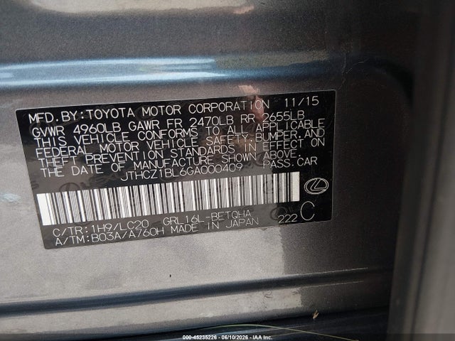 Auction sale of the 2016 Lexus Gs 350, vin: JTHCZ1BL6GA000409, lot number: 45235226