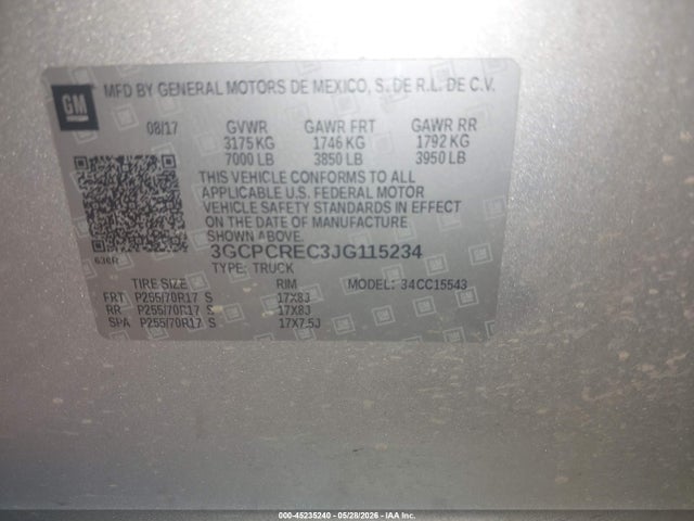 3GCPCREC3JG115234 Chevrolet Silverado 1500 1lt